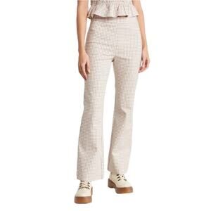 WeWoreWhat Gingham Plaid Cropped Straight Kick Flare Pants Whisper White Size 12